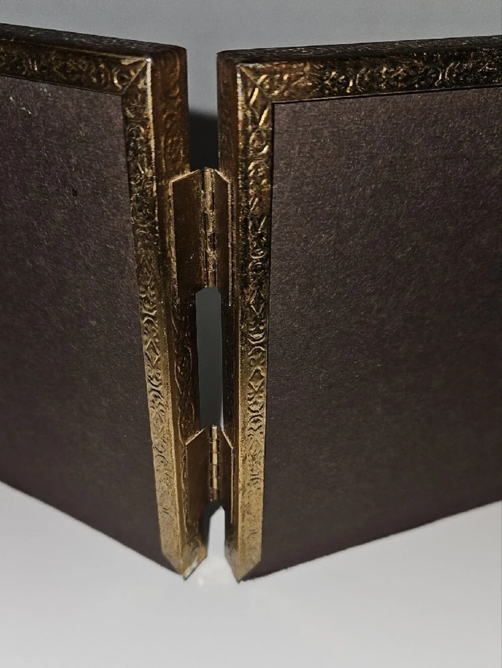 Vintage MCM Double Hinged Photo Frame in Antique Gold Finish